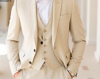 Crème linnen herenkostuum: feestkleding bruiloft bruidegom