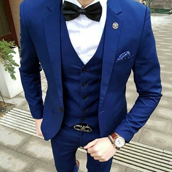 HERREN ANZUG - Hochzeitskostüm - Dreiteiler Anzug - Verlobungs-Partyanzug - Eleganter blauer Anzug - Anzug fürs Geschenk