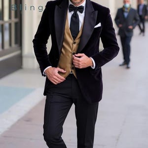 Velvet Black Suit - Suit For Groom - Party Wear Tuxedo Suit - Gift For Groom - Men Wedding Clothing - Velvet Jacket Men - Black Pant Formal