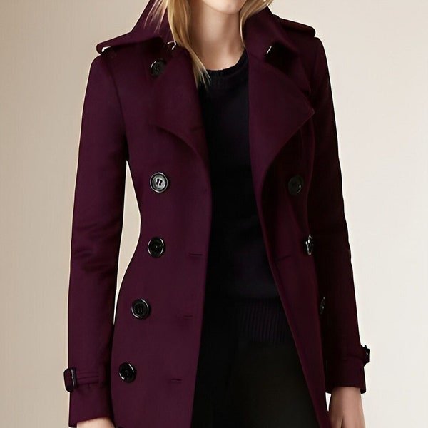 Trench bordeaux pour femme - manteau long pour fille - cadeau pour petite amie - trench-coat pour femme - manteau long pour femme - cadeaux professionnels