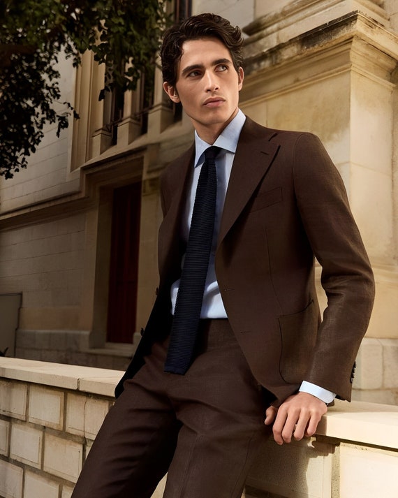 Single Breasted Slim Fit Striped Dark Brown Suit Wholesale