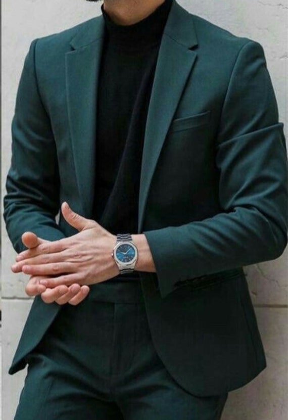 Green suit hotsell black shirt