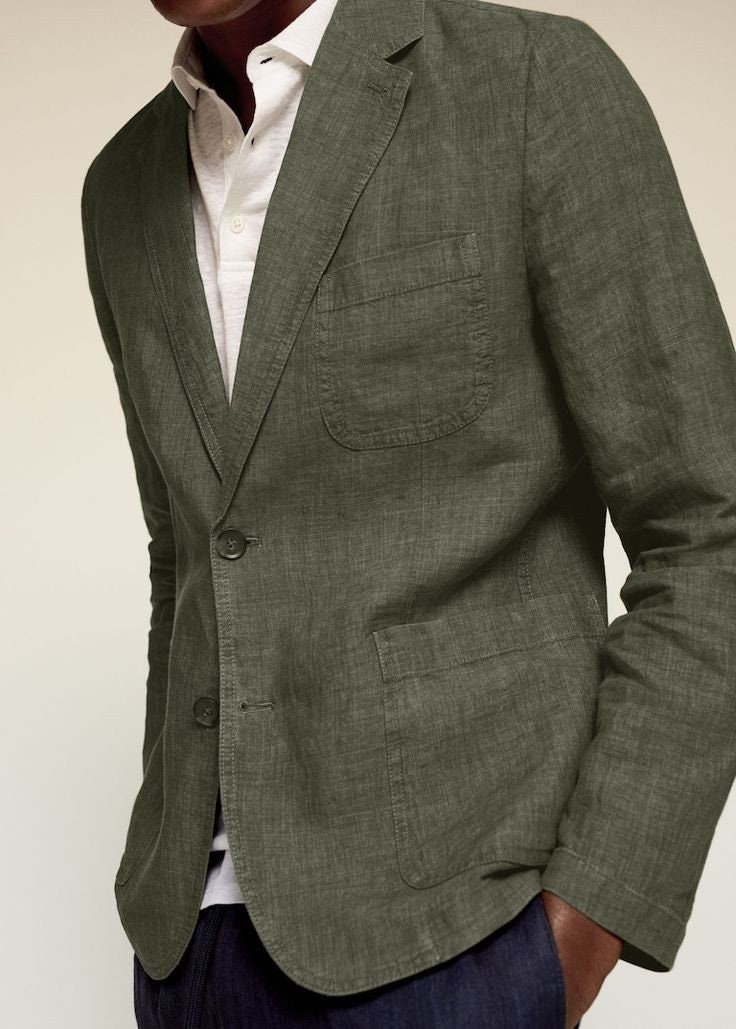 Green linen jacket mens sale