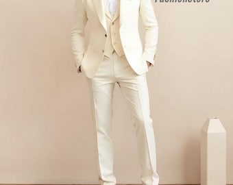 Driedelig linnen trouwpak heren: elegante feestkleding