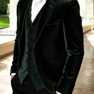 Men Green Suit - Mens Clothing - Green Velvet Suit - Men Tuxedo Suits - Men Wedding Suits - Groom Wedding Wear - Gift For Husband - Promsuit