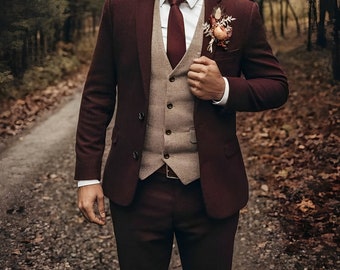 MEN TWEED SUIT Men Maroon Suit Maroon Tweed Suit Maroon Wedding