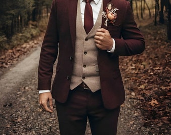 Abito da uomo in tweed - Abito marrone da uomo - Abito in tweed marrone - Abito da sposa marrone - Abito in tweed marrone - Abito invernale da uomo - Abito da sposo per matrimonio invernale