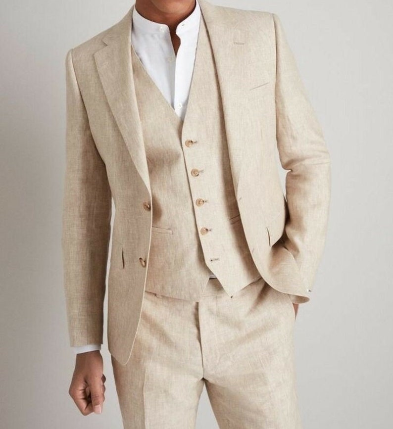 LINEN WEDDING WEAR Men Linen Suit Wedding Attire Three Etsy