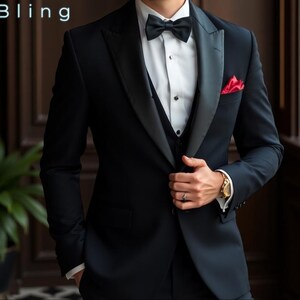 Men Black Suit - Groom Wedding Suit - Black Three Piece Suit - Suit For Wedding - Groom Tuxedo Suit - Dinner Date Suit - Bespoke Custom Suit