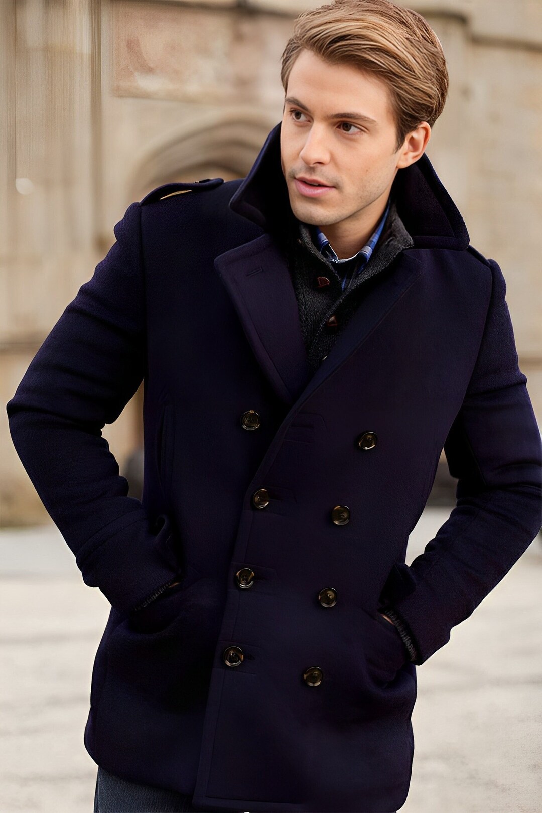 Handmade Black Woolen Trench Coat for Men Short Length Coat for Husband