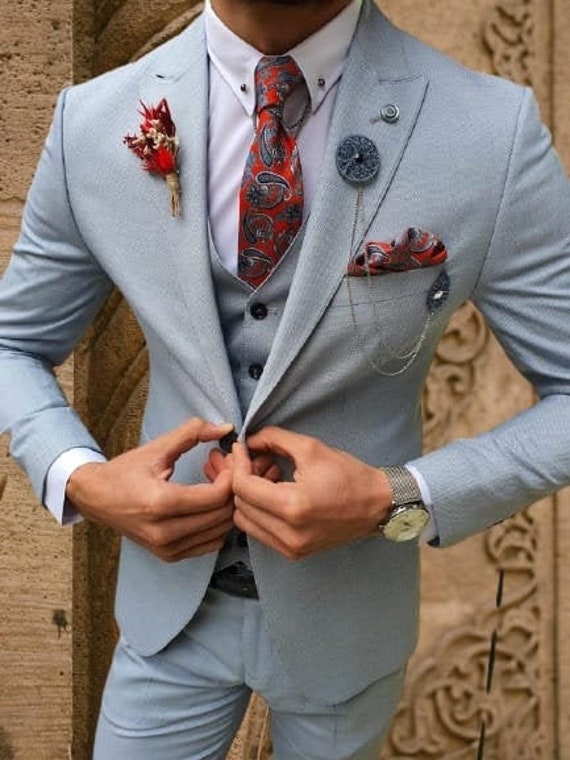 MEN THREE PIECE Men Grey Suit Wedding Suit Men Stylish - Etsy