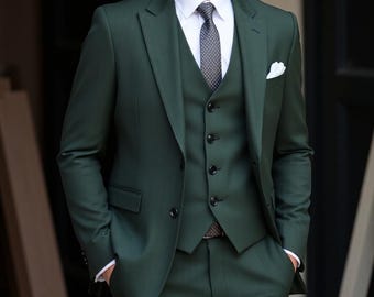 Men's Green Three Piece Suit: Wedding, Party, Prom