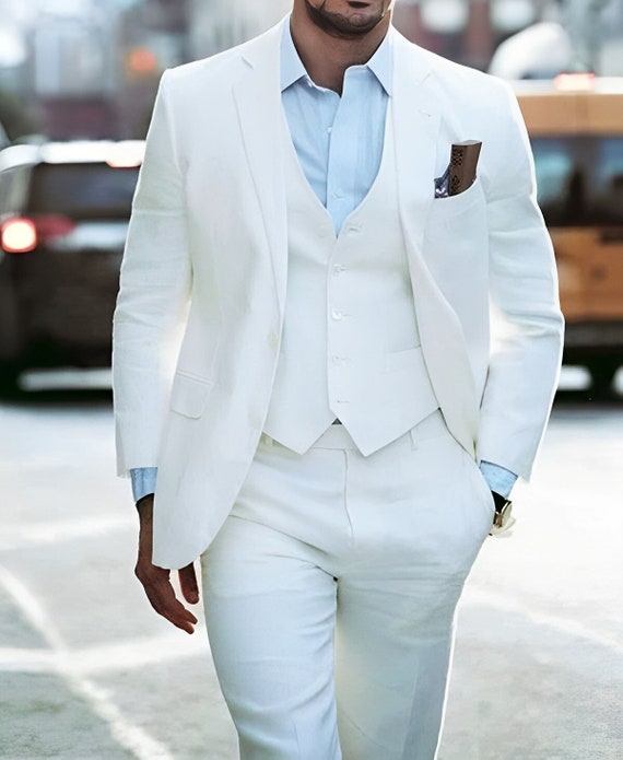 US White Linen Suit for Men Groom Etsy