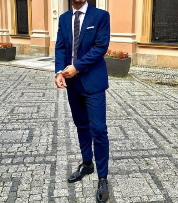 MEN SUIT Elegant Two Piece Suit Blue Two Piece Suit Suit for Engagement  Party Wedding Day Wear Gift for Groom Suit for Gift -  Sweden