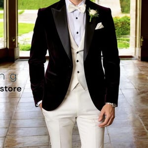 Men Suits - Men Wedding Suit - Men Black Jacket - Jacket For Men - Groom Wedding Wear - Party Wear Suit - Men&#39;s Blazer - Black Velvet Jacket