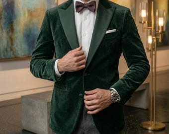 Green Velvet Blazer Mens Luxury Tuxedo Jacket Wedding Party Formal Slim Fit Style