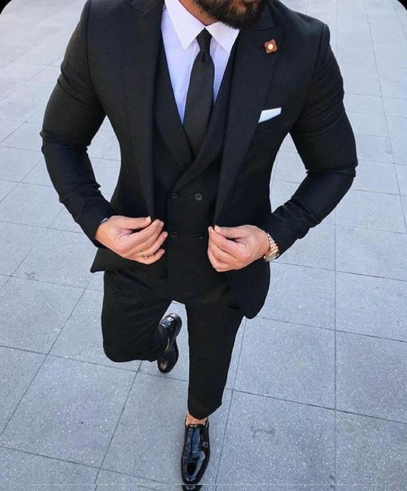 NEGRO HOMBRE Traje de hombre Ropa de novio de boda - Etsy México