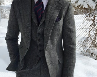 Grauer Herringbone Tweed Anzug - Herringbone Tweed Anzug - Herren Anzug - Tweed Anzug - Bräutigam Hochzeit tragen Anzug - Hochzeitsanzug für Bräutigam