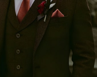 Men Suit - Men Wedding Suit - Brown Tweed Suit - Tweed Wedding Suit - Slim Fit Suit - Groom Wedding Wear - Groom Wedding Suit - Prom Suit