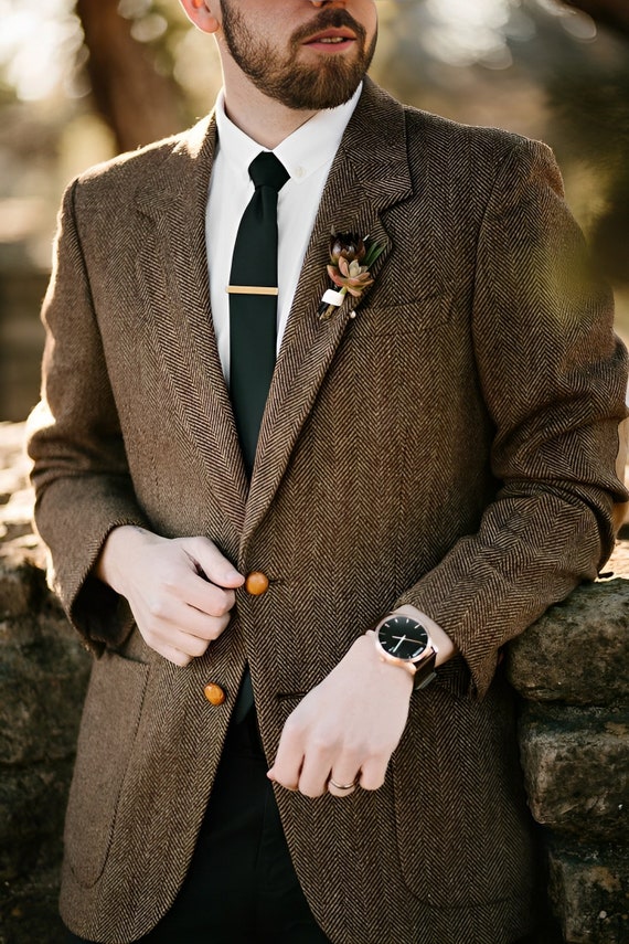 MEN'S BLAZER - Men Tweed Blazer - Herringbone Tweed Blazer - Brown Tweed  Blazer - Blazer For Groom - Groom Wedding Wear - Tweed Jacket Men