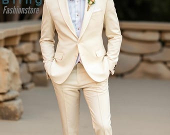 Natuurlijk linnen trouwpak: tweedelig slim-fit feestkleding