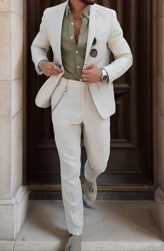 TRAJE DE LINO DE HOMBRE Traje de boda de lino Ropa de boda de lino