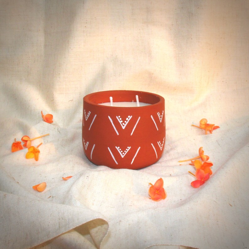 Forest Hand painted Terracotta Soy Wax Candle, Eco-friendly candle, Vegan candle, handmade candle, image 1