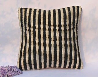 Ivory & Black Wool Handwoven Cushion Cover, designer cushion cover, bohemian home decor, handcrafted throw pillow, living room decor