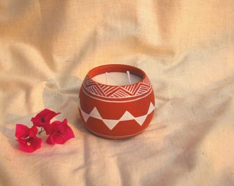 Mountains Hand painted Terracotta Soy Wax Candle, Eco-friendly candle, Vegan candle, handmade candle,