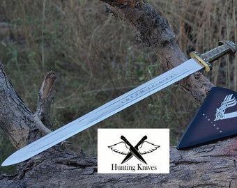 Viking Hunting Sword of King with scabbard , Hand Stitched Sword,  engraved Scabbard, Master Sword