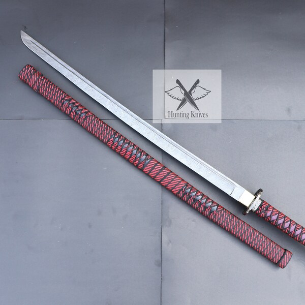 DAMASCUS KATANA SWORD, Samurai Sword, Handmade Sword, Ninja Sword, Real Wood Handle Long And Mini Battle Ready Sword, Japanese Master Swords