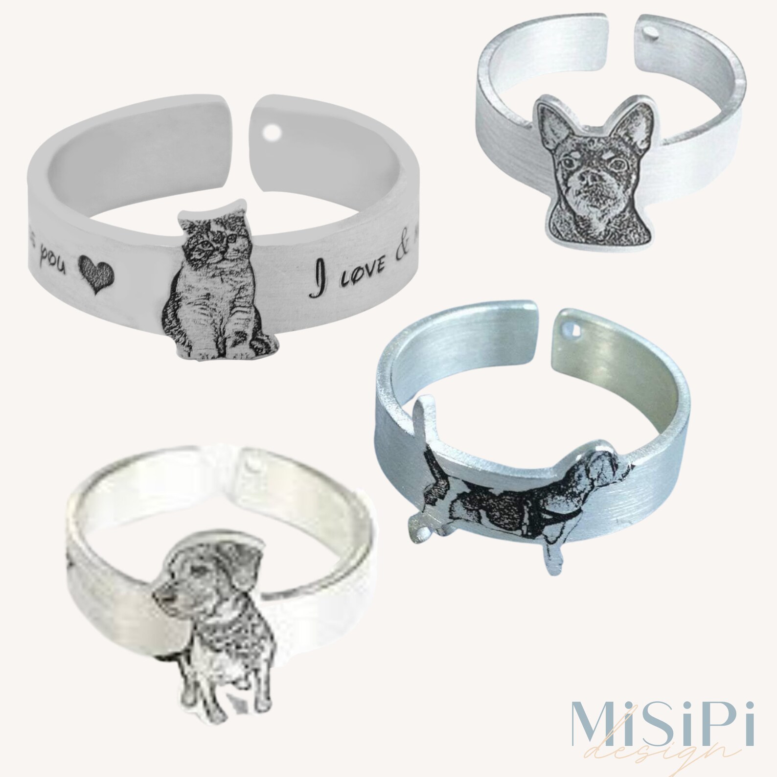 Personalized Photo Pet Ring Dog Cat Photo Ring Engraved Etsy
