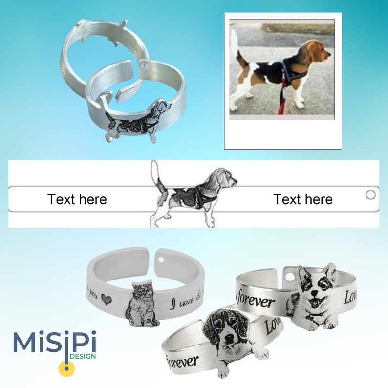Personalized Pet Portrait Ring Dog Cat Photo Ring Engraved Custom Pet