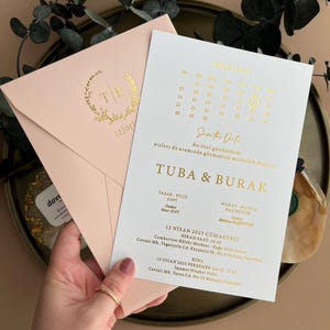 Kalender Hochzeitseinladung, Pulver Umschlag Einladungen, Elegante Hochzeit Save the Date Einladungen