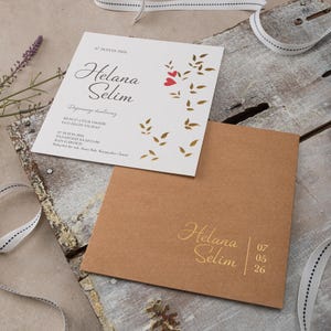 Gilded Heart Wedding Invitations: Kraft Envelopes, Foil Print