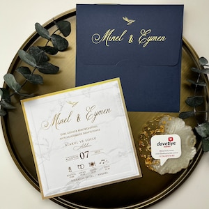 Navy Blue Luxury Wedding Invitation Cards, Luxury Invitation with Gold Gilding Details, Special Production Invitations, We are Manufacturer