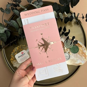 Pass-Hochzeitseinladung - Goldfolie Hochzeitsort einladen, Boarding Pass-Stil Save the Date
