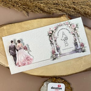 Invito scorrevole per matrimonio con sposa e sposo. Invito scorrevole 3D per sposa. Invito magico. Verde e rose rosa. Design speciale