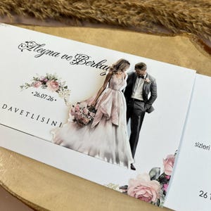 Schiebe-Hochzeitseinladung, Ziehanimierte Einladungskarte, Spezielle Design-Einladungen, Hochzeitskleid-Hochzeitsanzug-Einladungskarte