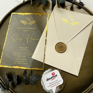 Transparente Einladung - Luxus Hochzeit Invite Karten - Luxus Einladung mit Goldvergoldung Details, Wachs versiegelt Premium Einladung