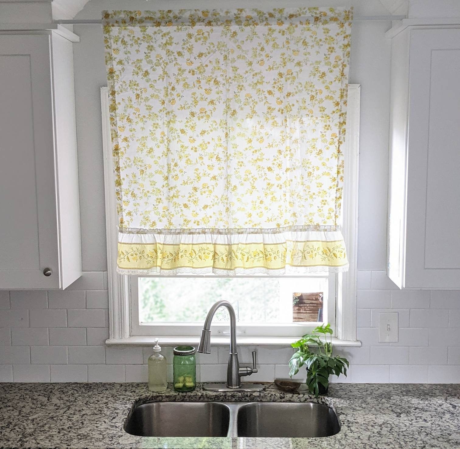 Vintage Yellow Floral Curtain Kitchen Dining Room Curtain Etsy