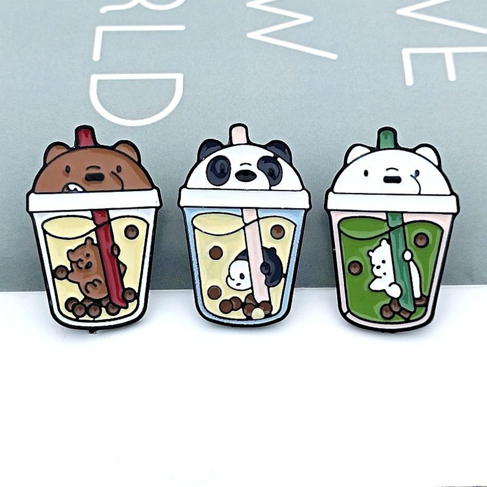 Set of 3 Boba Bear Pins Bubble Tea Animal Pins Cute Enamel Etsy UK