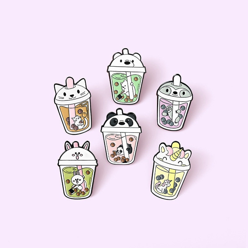 Boba and Friends Pins Bubble Tea Animal Pins Cute Enamel Etsy Canada