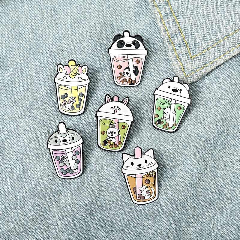 Boba and Friends Pins Bubble Tea Animal Pins Cute Enamel Etsy Canada