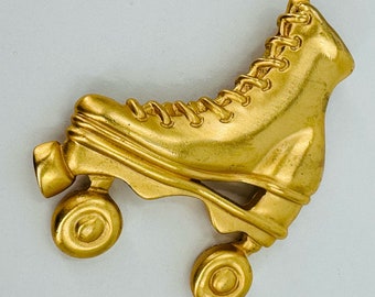 Roller Skate Gold Tone Broche Pin Grande Retro Disco Patinaje