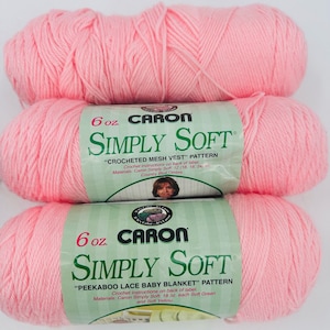 3 CARON SIMPLY SOFT Yarn #9719 Soft Pink Vintage No Dye Lot Pale Pink Med Weight