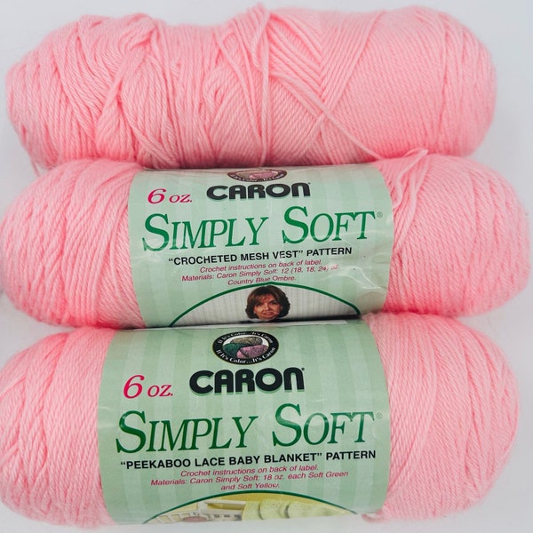 3 CARON SIMPLY SOFT Yarn #9719 Soft Pink Vintage No Dye Lot Pale Pink Med Weight