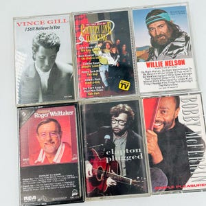 Lote misto de fitas cassete vintage - Country Line Dancing Pop Rock Nelson Clapton Gill
