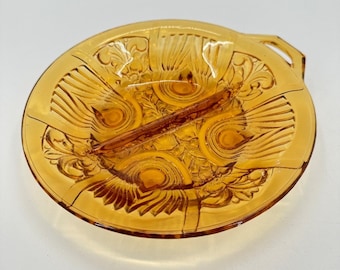 Vintage Indiana Glas Runde Geteilte Ringelblume Candy Nut Runde Schüssel Kilaarney Gold