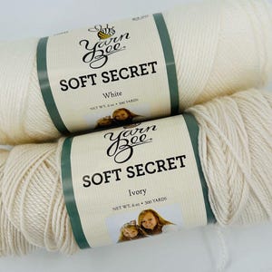 Yarn Bee Soft Secret White #12 Ivory #14 2 Skeins acrylic Crochet Knitting Baby